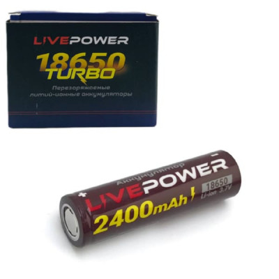 Аккумулятор 18650 (3,7V, 2400 mAh = 2000mAh) LIVE POWER LTE38 SH-1, G70