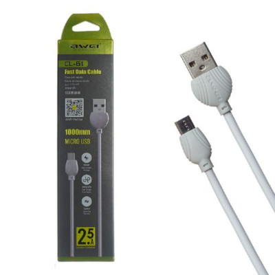 Кабель Micro USB Awei CL-61 1м, 2.5A, White