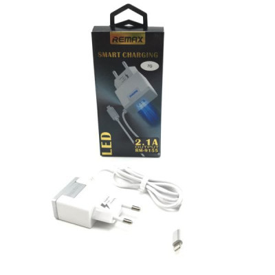 СЗУ Lightning + USB 2.1A (RM9155) LED.Сетевое зарядное устройство Lightning + выход USB.