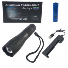 Фонарь ручной влагостойкий LT-1831-6 (ZOOM, АКБ 1х18650 3000Mah с устройством для зарядки АКБ, выход USB-A, так же работает от3хAAA) 3 режима свечения: белый, красный, синий цвет.