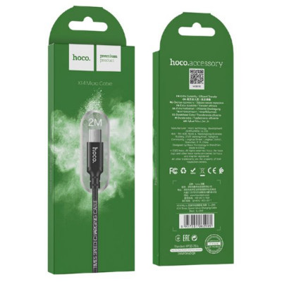 Кабель Micro USB HOCO X14 Times Speed 2м, 2A, шнуровой, Black