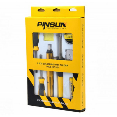 Набор для пайки 40W PINSUN PS-640 (8 предметов) Набор состоит из 8 предметов: 1) Паяльник 40W 2) Отсос для пайки 3) Подставка для паяльника
4) Канифоль для пайки 5) Отвертка крестовая 6) Отвёртка плоская 7) Припой 8) Ткань для очистки жала паяльника