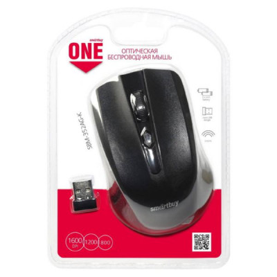 Мышь беспроводная SmartBuy ONE 352, черный. DPI 1600/1200/800, 4кн. Спящий режим; оптический датчик нажатий; встроенное колесо прокрутки. Радиус действия 10м.