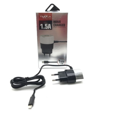 СЗУ Lightning + USB Tessla TL18 5A/1.5A=1A, 1.2м, Black. Сетевое зарядное устройство Lightning + выход USB.