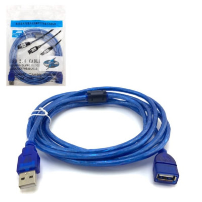 Кабель удлинитель 3.0м USB 2.0 AМ(USB)-AF (штекер-гнездо) с фильтром, синий