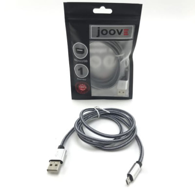 Кабель Micro USB JOOVE нейлон, металл. наконечник, серебро, 1м, блистер (на русском языке)