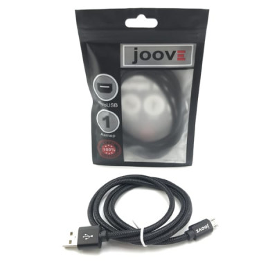 Кабель Micro USB JOOVE нейлон, металл. наконечник, чёрный, 1м, блистер (на русском языке)