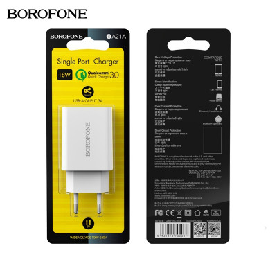 СЗУ-USB BOROFONE BA21A 3A, 18W, QC3.0, White