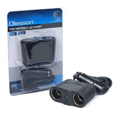 Разветвитель прикуривателя Olesson WF-1642 (2 гнезда). 100W. Длина шнура: 60см