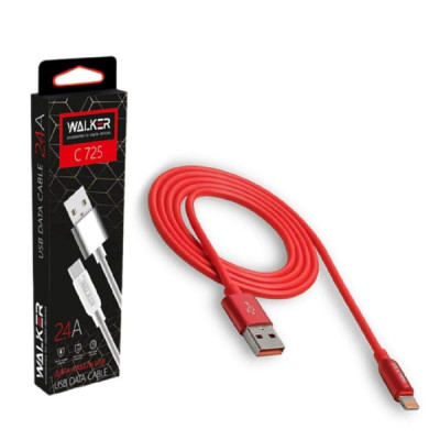 Кабель Lightning WALKER C725, 1м, 2.4А, Красный с металл разъем, ПВХ