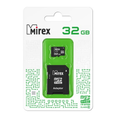 Карта памяти microSDHC Mirex 32Gb Class10 с адаптером SD