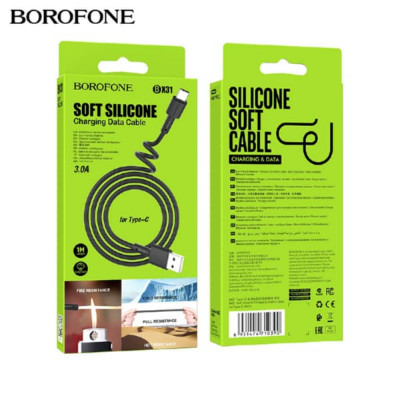 Кабель Type-C BOROFONE BX31 1м, 3A, силикон, Black