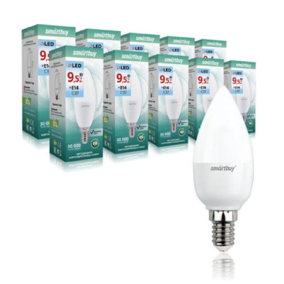 Лампа светодтодная SMARTBUY C37-9.5W-220V-4000K-E14 (свеча,белый свет)