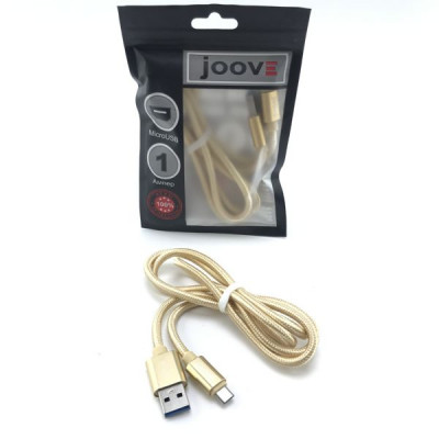 Кабель Micro USB JOOVE шнуровой, металл. наконечник, золотой, 1м, блистер