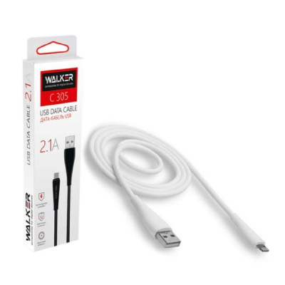 Кабель Lightning WALKER C305, 1м, 2.1А, Белый, ПВХ (Технические Характеристики на Русском языке )