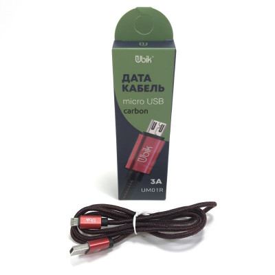 Кабель Micro USB UBIK UM01R Carbon 1м, 3A, нейлон, Красный