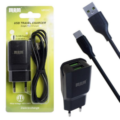СЗУ-2USB Type-C MRM MR24C 5V 2.4A 1.2м, Black