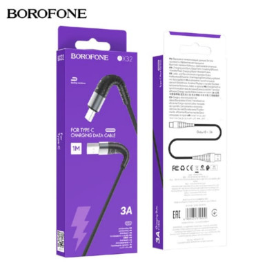 Кабель Type-C BOROFONE BX32 1м, 3A, нейлон, Black. Материал: нейлон + корпус из алюминиевого сплава + сетка из TPE. Поддержка зарядки и передачи данных.