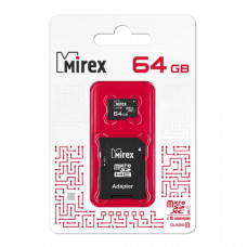 Карта памяти MicroSDHC Mirex 64GB UHS-1 Сlass 10 + SD адаптер