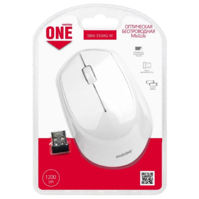 Мышь беспроводная SmartBuy 333AG-W, белый. USB. 3кн. Питание 2хААА. Макс. разрешение датчика, dpi 1200.