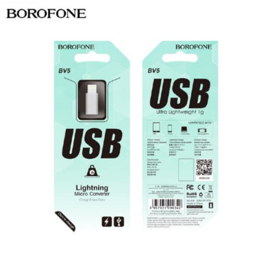 OTG переходник Micro USB(AF)/Lightning(AM) Borofone BV5, серебро