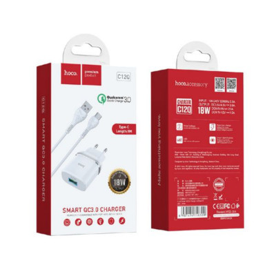 СЗУ-USB Type-C HOCO C12Q 1м, QC3.0A, 18W, White