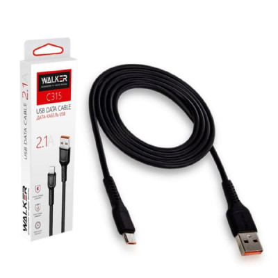 Кабель Micro USB WALKER C315 1м, 2.4A, ПВХ, черный