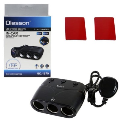 Разветвитель прикуривателя Olesson WF-1679 (3 выхода+2USB) Длина шнура: 70см