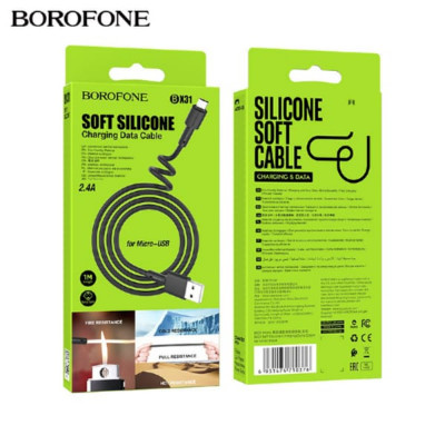 Кабель Micro USB BOROFONE BX31 1м, 2.4А, силикон, Black