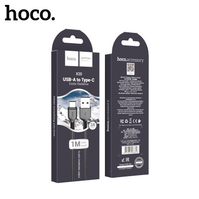 Кабель Type-C HOCO X20 1м, 3A, ПВХ, Black