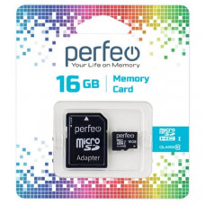 Карта памяти MicroSDHC 16Gb Perfeo Class10 (с адаптером) PF16GMCSH10A