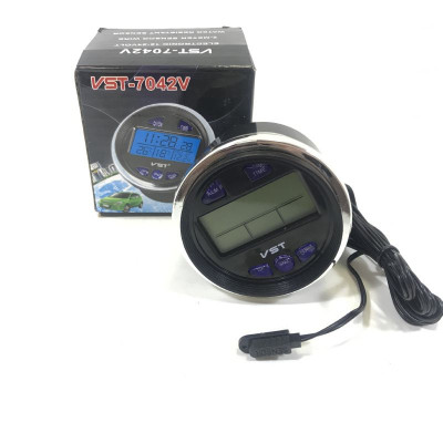 Часы - термометр автомобильные VST-7042V Будильник.Функция SNOOZE с продолжительностью 5 мин. Датчик внутр. и наруж. температуры. LED подсветкой синего цвета. Длина провода датчика наружной температуры 3м