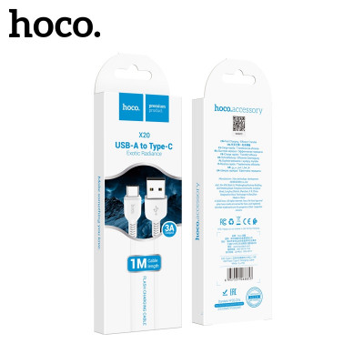 Кабель Type-C HOCO X20 1м, 3A, ПВХ, White