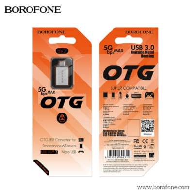 OTG переходник USB(AF)-micro USB(AM) BOROFONE BV2 Silver