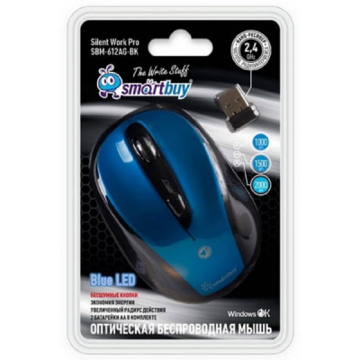 Мышь беспроводная SmartBuy 612AG классическая USB, бесшумная, синий
