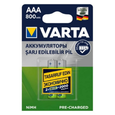 Аккумулятор VARTA R03 AAA BL2 NI-MH R2U 800mAh (бытовой)