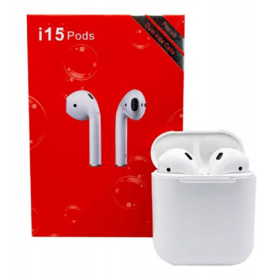 Гарнитура вкладыши Bluetooth IP i15-TWS White (красная упаковка)