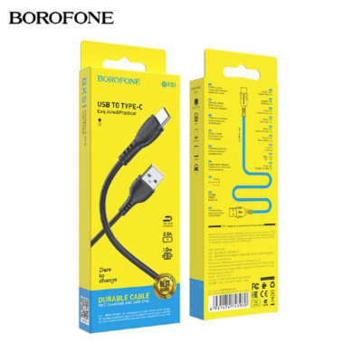 Кабель Type-C BOROFONE BX51 1м, 3A, ПВХ, Black (1/360)
