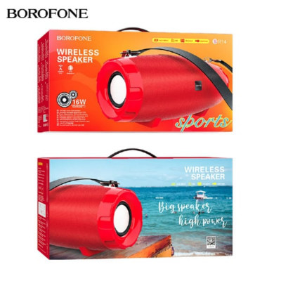 Портативная колонка Borofone BR14 Red. Рабочее состояние: 10м; В режиме ожидания: 200ч.; В режиме проигрывания 2ч.; В режиме звонка: 2ч. Время зарядки  2ч. Размер: 350ммх145ммх145мм. Спикер: 78ммх2 4 16W Беспроводная спецификация: BT V5.0 JL. Поддержка пр