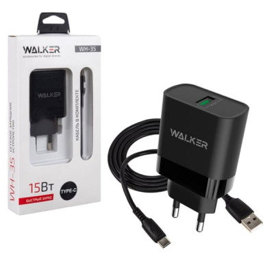 СЗУ-USB WALKER WH-35 15W, быстрый заряд QC 3.0, черный (Технические Характеристики на Русском языке )