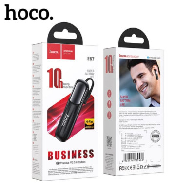 Гарнитура HandsFree Bluetooth Hoco E57 Black Материал: ABS.Размер: 71х26х16мм. Вес: 10г.BT 5.0, чип: BK3266.Емкость батареи: 170mAh. Время зарядки: около 1.5 часов.В режиме звонков / музыки: 10 часов.В режиме ожидания: 200 часов.