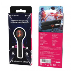 Аудио переходник с зарядкой Lightning(AM)+2Lightning(AF) Borofone BV10, Black