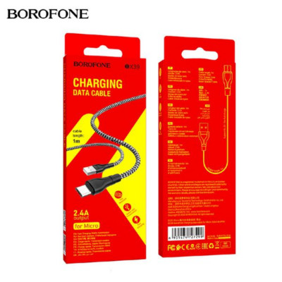 Кабель Micro USB BOROFONE BX39 1м 2,4А Black-White (оплетка нейлон)