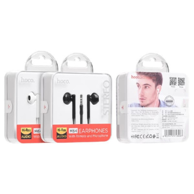 Наушники вкладыши HOCO M64 (Black) AUX разъём с МК длина 1.2м