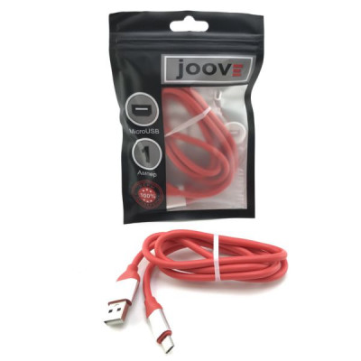 Кабель Micro USB JOOVE R32 1м, металл. наконечник, резиновый, Red, блистер
