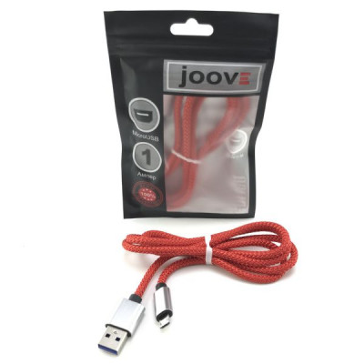 Кабель Micro USB JOOVE MR27m 1м, металл. наконечник, тканевый, Red, в блистере