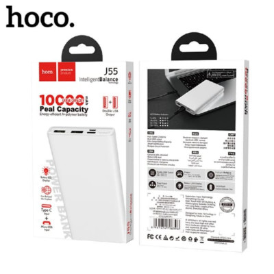 Внешний аккумулятор 10000 mAh HOCO J55 Neoteric (White) Вход: Micro-USB/Type-C,LED индикатор уровня заряда (активация кнопкой). ABS+PC огнеупорный. Размер:134х68х15мм