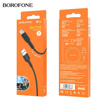 Кабель Lightning BOROFONE BX30 1м, 2,4A, силикон + TPE, Black