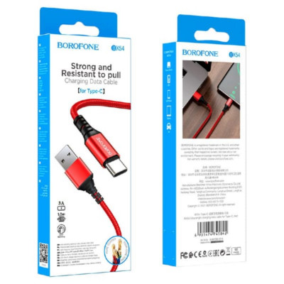 Кабель Type-C BOROFONE BX54 1м, 3А, нейлон, Red
