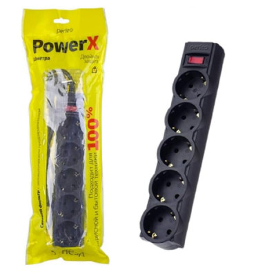 Сетевой фильтр Perfeo 3м, 5 розеток POWERX, черный.